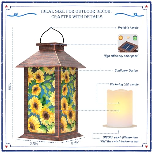 Sunflower Solar Lanterns Outdoor Waterproof, Decorative Solar Lantern with Flickering LED Candle, 13 Inch Hanging Garden Lantern for Porch Patio Yard Decor, Gifts for Women Mom Grandma, 1 Pack - size: Sunflower 1 Pack
