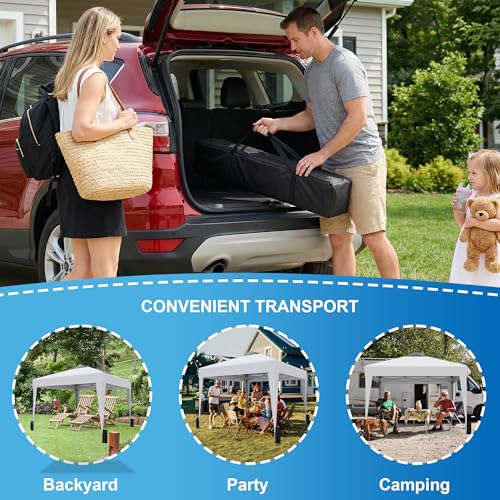 SANWAY 10x10 Pop up Canopy Tent, One-Button, Outdoor Instant Canopy Protable for Events, Camping, Parties, Vendor, Beach Tent - White - color: White