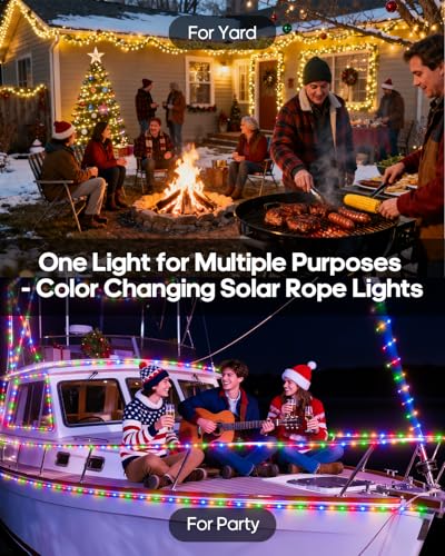 ICRGB Solar Rope Lights Outdoor, 66Ft 200LED 1800mAh Christmas String Lights with Remote, Type C, 19 Modes & Timer, IP67 Waterproof, Solar Light for Tree Patio Porch, Warm White to Multicolor - color: Multicolor to Warm white, size: 66FT