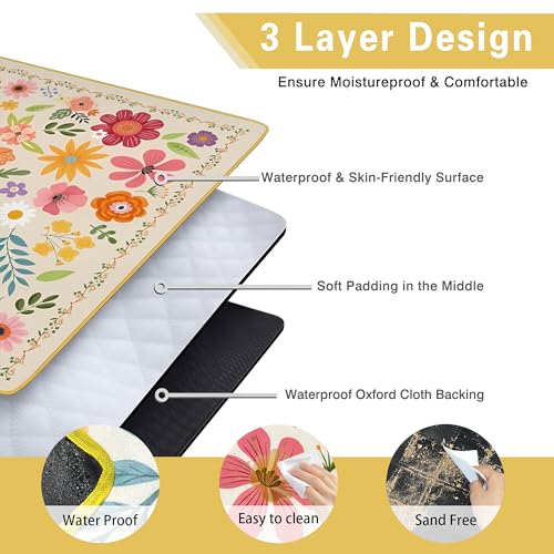 Supfitness Extra Large Picnic Blankets Waterproof Foldable (80 "x 80") Beach Blanket Waterproof Sandproof,3-Layer Thicking Mat Outdoor Packable Camping Blanket(Bohemian) - color: Flora, size: 80x80in