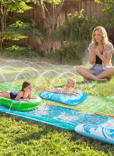 JOYIN 32.5FT Water Slide and 2 Inflatable Boards, Extra Long Heavy Duty Double Lawn Waterslide with Sprinkler for Kids Adults Backyard Summer Water Toy Outdoor Fun, Blue, Green - color: Blue, Green, size: 32.5ft
