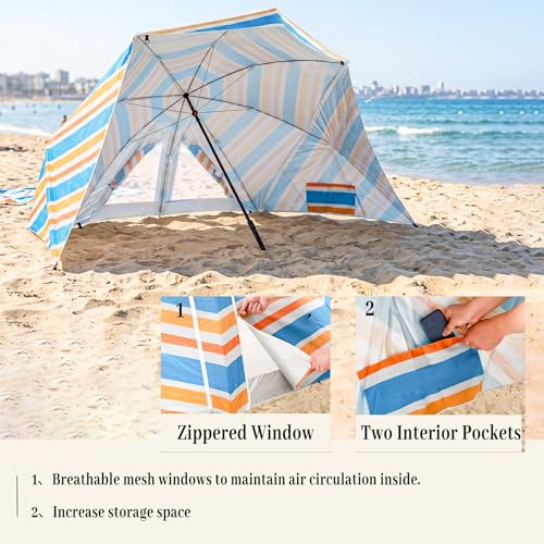 UPWELL Beach Tent Easy Set Up Canopy Sun Shelter Shade with UPF 50+UV Protection Portable Beach Umbrella Outdoor Sunwall with Sand Pockets for Fishing Backyard Camping(Holiday Glow) - color: Holiday Glow