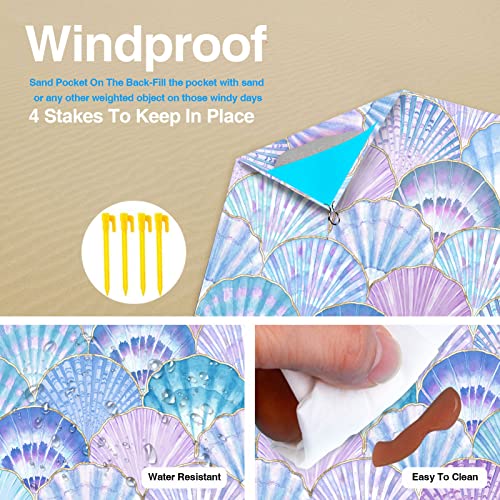 Sandproof Waterproof Beach Mat, 79" x 83", Ocean Blue, 100% Polyester, Fits 4-6 Persons, Portable Camping Blanket for Travel, Camping, Hiking, Picnic - color: Purple Shell