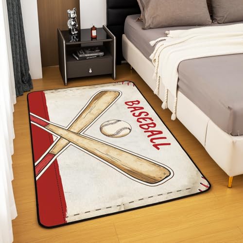 Erosebridal Baseball Area Rug for Kids Boys Girls,Vintage Ball Game Living Room Rugs 5x7,Baseball Bat Rug for Bedside,Red Yellow Sports Game Accent Rug Set Non Shedding - color: Color 05, size: 4'11" x 6'6" (Rectangular)
