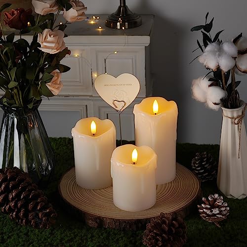 Homemory Dripping Wax Flameless LED Pillar Candles, Battery Operated with Remote Control and Timer, Set of 3, 5" H x 4" W x 6" D - color: Ivory Wax, size: D3"H4"5"6"