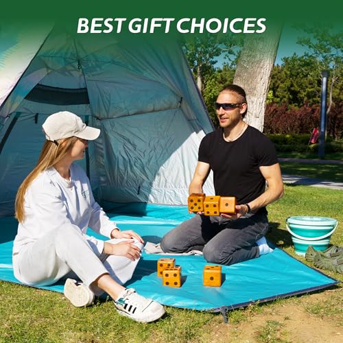 SunNordic Giant Dice Yard Game – 6 Large Wooden Outdoor Dice Set with Scoreboard & Portable Collapsible Bucket – Classic Backyard Lawn Game for Adults, Kids & Family