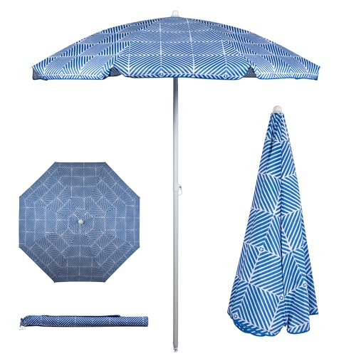 PICNIC TIME 5.5 Ft Portable Beach Umbrella, Lightweight UV Protection Sunshade with Tilt Pole & Carry Bag, Outdoor Canopy Umbrella for Beach, Sand, Pool, Patio, Camping, Travel, or Backyard Shade, (Blue Athens Pattern) - color: Blue Athens Pattern