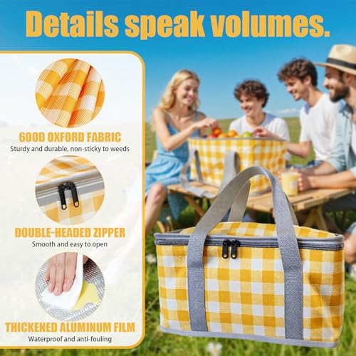 2 Pack Insulated Picnic Bag Keep Hot or Cold for Outdoor Beach Party Cooler Bags with Zippered Top Reusable Foldable