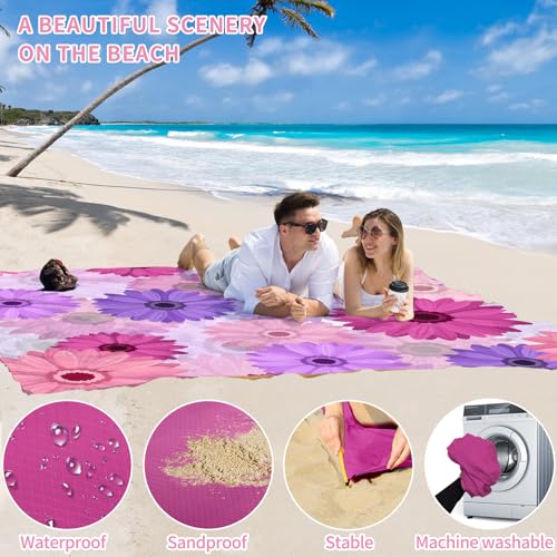 Beach Blanket Waterproof Sandproof Oversized Lightweight 78''×110'' 1-7 Adults Blanket Beach Large Picnic Mat for Travel Camping Hiking Picnic - color: Daisy, size: 78''x110''