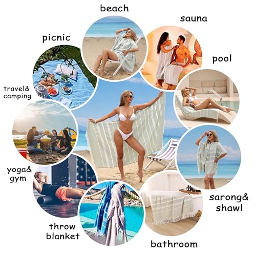 Beach Towel 2 Pack,Sand Free Beach Towels Oversized 39 x 72,Turkish Beach Towel Quick Dry Towel,Lightweight Pool Towels for Adults Travel Towel,Cool Beach Accessories Super Absorbent Towels - color: 2 Pack Dark Green