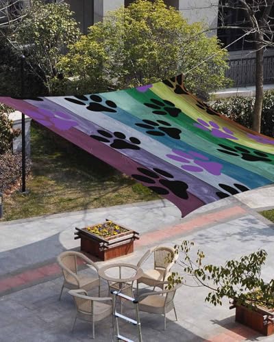 Colorful Dog Sun Shade Sail 14' x 18' Paw Prints on The Board Waterproof Sun Shade Rectangle UV Block Canopy Awning Outdoor Sunshade for Patio Porch Pergola Deck Backyard Garden - color: Black Purple, size: 14' x 18'