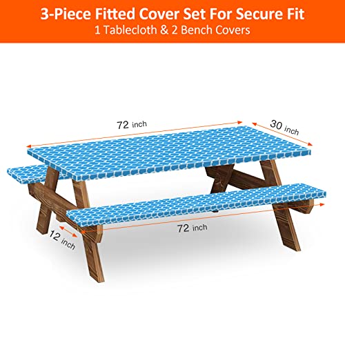 6ft Picnic Table and Bench Cover, Camping Essentials RV Gear, 72 in Waterproof Windproof Outdoor Elastic All Around Tablecloth, Fitted Rectangle Tables and Seats, Blue-White Moroccan - color: Blue-white Moroccan, size: 72"