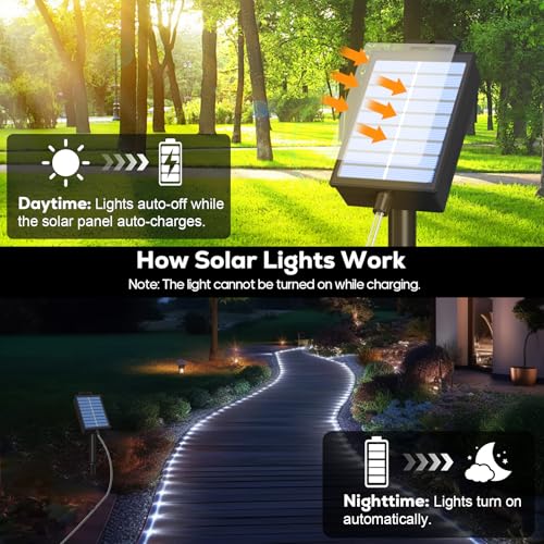 ICRGB Solar Rope Lights Outdoor, 39FT 100 LED Solar Rope Lights,IP67 Waterproof, 8 Modes, Outdoor Patio Porch Tree Wedding Christmas Pool Garden Decorative (Cool White, 39FT) - color: Cool White, size: 39 FT