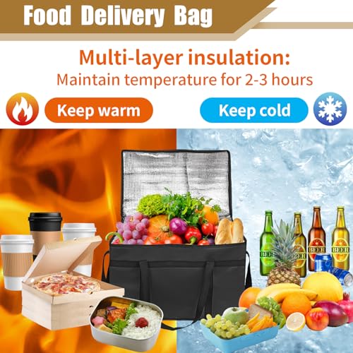 PEASUG Insulated Bags for Food Delivery, XXXL Pizza Delivery Bags, Large Capacity Cooler Bag Keep Food Warm for Grocery Shopping and Catering, Foldable, Heavy-Duty (Black) - color: Black, size: XXX-Large