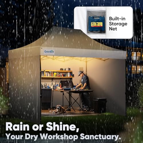 Quictent 10x15 Heavy Duty Pop up Canopy Tent with 3 Removable Sidewalls, Commercial Grade Instant Shelter with Wheeled Bag for Outdoor, Parties, Markets, 600D PU Coated UPF 50+ Sun Shield - color: White, size: 10x15