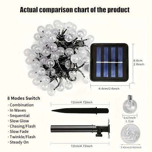 Solar String Lights Outdoor 2 Pack, 39FT 100 LED Globe Lights Outdoor, 8 Modes Waterproof Solar Patio Lights, Garden String Lights for Outside Gazebo Yard Backyard Decor (White) - color: White
