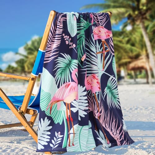 Oversized Terry Beach Towel 36 x 72 in Soft Extra Large XL Pool Swimming Towels Clearance for Adults Blanket Travel Essentials Cruise Accessories Must Haves Vacation Stuff Lounge Chair Cover Flamingo - color: Flamingo Plam