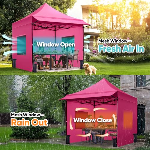 Quictent 10x10 Heavy Duty Pop up Canopy Tent with 3 Removable Sidewalls, Commercial Grade Instant Shelter with Wheeled Bag for Outdoor, Parties, Markets, 600D PU Coated UPF 50+ Sun Shield - color: Pink, size: 10x10