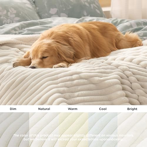 Bedsure ComfyFleece™ Waterproof Dog Blankets for Medium Dogs - Soft Puppy Cat Blanket Corduroy Fleece Washable, Cozy Calming Reversible Furniture Protection for Pet Kitten Doggy,30"x40", Cream - color: Cream, size: M(30x40")-1pc