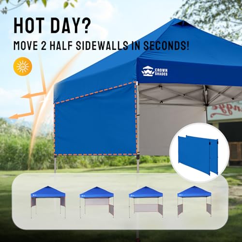 CROWN SHADES Canopy Tent, 10 x 10 Foot Portable Pop Up Outdoor Shelter with 2 Half Sidewalls, 1 Push Center Lock, UV Protection, and Carry Bag, Blue - color: Blue