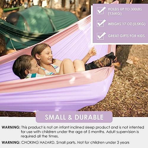 GRASSMAN Kids Hammock-Small Camping hammocks, Portable Camping Gear for Child Indoor/Outdoor use, with Tree Straps & Carabiners Purple - color: Purple & Pink, size: one pack