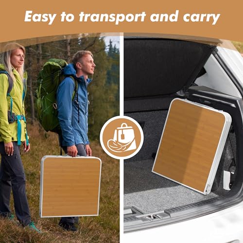 Camp Field Camping Folding Aluminum Table with Adjustable Legs for Outdoor Travel Beach, Backyards, BBQ, Party and Picnic Foldable Table - color: Bamboo