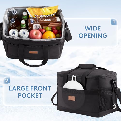 Lifewit Cooler Bag 30/50/60 Cans Collapsible and Insulated Large Lunch Bag Leakproof Soft Cooler Portable Tote for Camping/BBQ/Family Outdoor Activities - color: Black, size: 30-Can(20L)