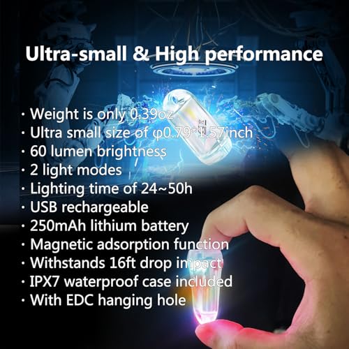 USB Mini LED Lantern, 2 Pack Waterproof EDC Keychain LED Flashlight for Camping, Type-C Rechargeable Battery Small Stick Lamp Puck Dog Collar Torch Light (7-Color Gradient+Red) - color: 7-Color Gradient+Red
