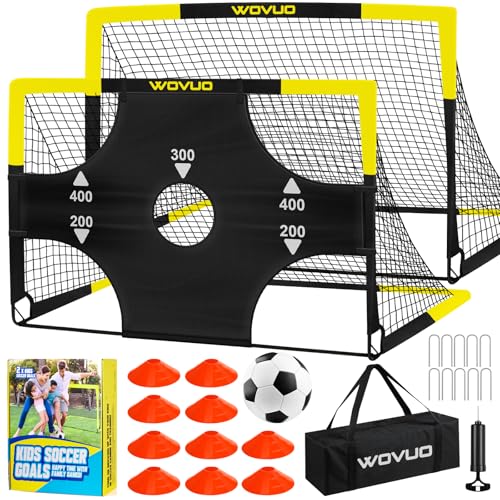Kids Soccer Goals for Backyard Set of 2, 6x4 ft Portable Toddler Soccer Goal Training Equipment with Soccer Target, Ball, Cones, Soccer Net for Kids Age 3-5 6-8 8-12 10-12-14 Outdoor Sports Games Gift - color: Black Yellow