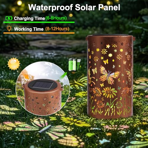 Solar Lanterns Outdoor Waterproof Butterfly Garden Decor Gifts for Women Mom Grandma, Colorful Hanging Solar Lights Metal Garden Decoration Outside for Yard, Patio, Backyard, Porch - style: Colorful Light