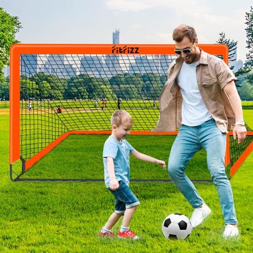 Soccer Goal, Soccer Goals for Backyard, 6x4ft Portable Pop Up Soccer Net Set, Soccer Training Equipment with Soccer Ball, Ladder and Cones - color: Orange2