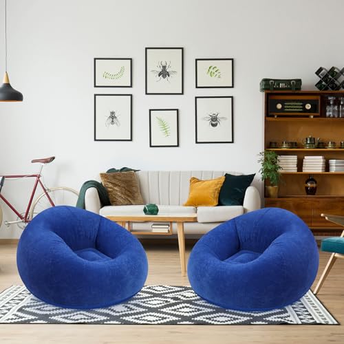 Realspring Inflatable Bean Bag Chairs Outdoor Blow up Camping Chairs Inflatable Lazy Sofa Folding Portable Bean Bag Loungers Couch for Movie Night(Dark Blue,2 Pcs) - color: Dark Blue