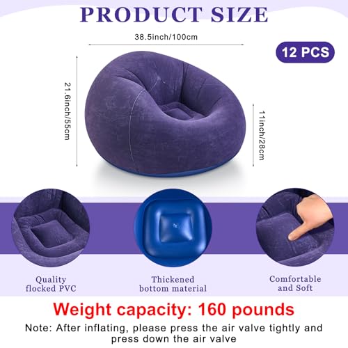 Realspring 6 9 12 Pcs Inflatable Bean Bag Chairs for Adults with Electric Air Pump, Blow up Couch Folding Portable Inflatable Couch Lazy Sofa for Outdoor Movie Night Camping(Blue,Red,Coffee,12 Pcs) - color: Blue,red,coffee