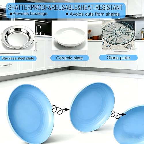 Wheat Straw Plates 4 Pack, BPA-Free Dinner Plates Set, Lightweight Reusable Plastic Plates, Microwave & Dishwasher Safe Salad Plates for Camping Kitchen, Blue - color: Light Blue