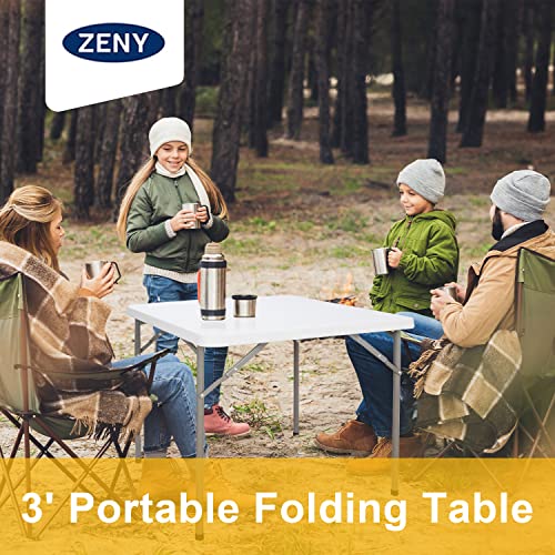 ZENY 3 Foot Portable Folding Table Camping Picnic Table Indoor Outdoor Dining Party Picnic Plastic Table - color: White, size: 33'' × 33''