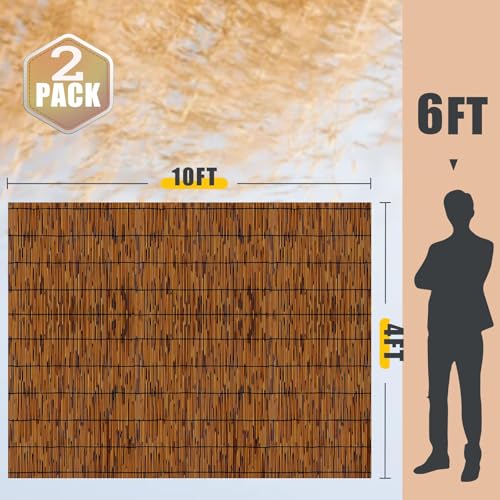 2 Pack Natural Reed Fencing,4FT X 10FT Reed Screen Balcony Reed Fence Bamboo Screen Fencing for Outdoor Backyard Patio（Brown） - size: 2 Pack 4FT×10FT