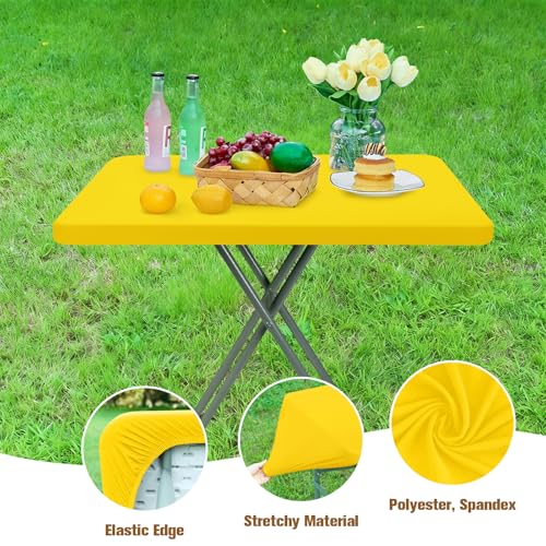 Fitted Rectangle Tablecloth 20 x 30 Inch Elastic Table Cloth for 2.5ft Table, Stretch Spandex Table Cover Gold Washable Polyester Table Top Cap Cover for Dining Picnic Camping Indoor and Outdoor - color: Gold, size: 30" x 20" (Rectangular)