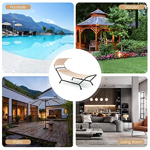 Tangkula Hammock with Stand Included, Heavy Duty Outdoor Hammock with Adjustable Canopy, Rustproof Metal Stand, Pillow, Storage Pocket, Hammock Bed with Stand for Backyard Lawn Poolside (Beige) - color: Beige