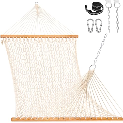Lazy Daze Hammocks 12FT Double Rope Hammocks, 2 Person Hand Woven Cotton Hammock with Spreader Bar for Outside, Patio, Poolside, FIT 13-15 FT Stand, Max 450 Lbs, Natural, 141 x 57 inches - color: Natural