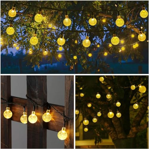 Toodour Solar String Lights Outdoor, 36ft 60 LED Globe String Light with 8 Mode, Waterproof Crystall Ball Lights Solar Patio Lights for Garden, Lawn, Patio, Gazebo, Yard, Outdoor Decor - Warm White - color: Warm White, size: 36ft