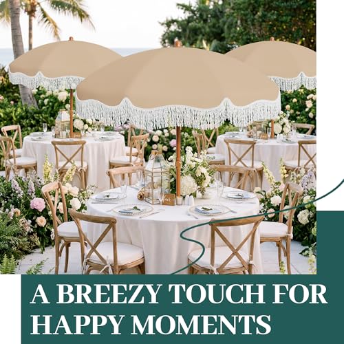 AreShark 7ft Patio Umbrella with Fringe, UPF50+ Beach Umbrella for Table, Pool & Garden, Portable Outdoor Tassels Umbrella w/Fiberglass Ribs&Push Bottom Tilt(Beige) - color: Beige, size: 7FT