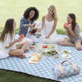 Nuanchu Checkered Picnic Blanket Extra Large Outdoor Blanket Sandproof 80"x80" Waterproof Portable Machine Washable 3 Layer Thick Gingham Picnic Mat for Beach Camping Park Grass Travel(Light Blue) - color: Light Blue