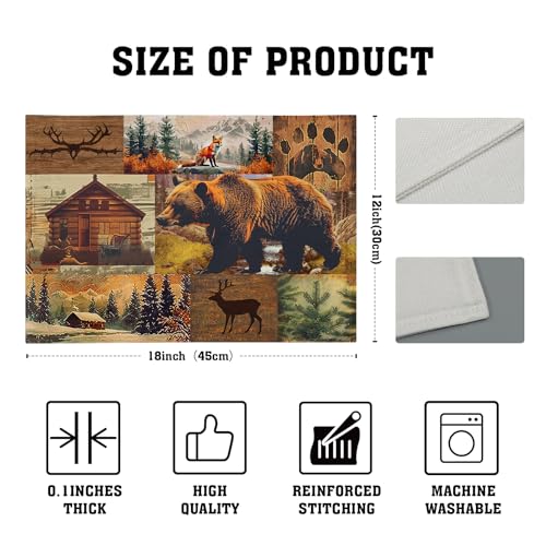 Rustic Lodge Placemats Set of 4，12x18 Inch Bear Deer Fox Cabin Country Brown Black Table Mats Heat Resistant Non-Slip Place Mat Kitchen Dining Room Party Decor Indoor Outdoor - color: Retro Cabin