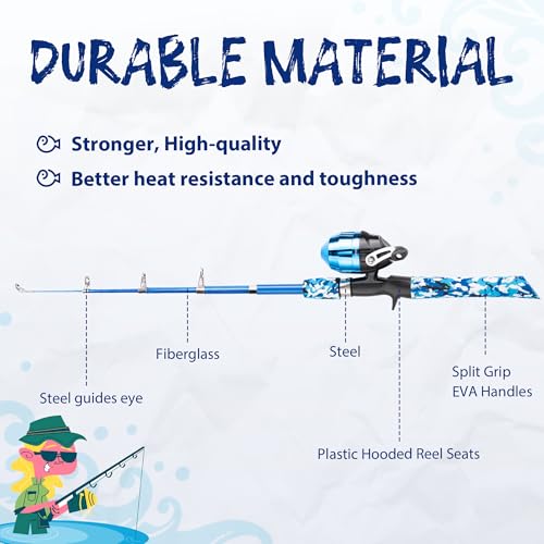 WIDDEN Kids Fishing Pole, Portable Telescopic Kids Fishing Poles for Boys and Girls, Fishing Rod and Reel Combo Kit with Tackle Box, and Fishing Net, Best Fishing Pole for Toddler Youth - color: Pink+Blue+Light Pink