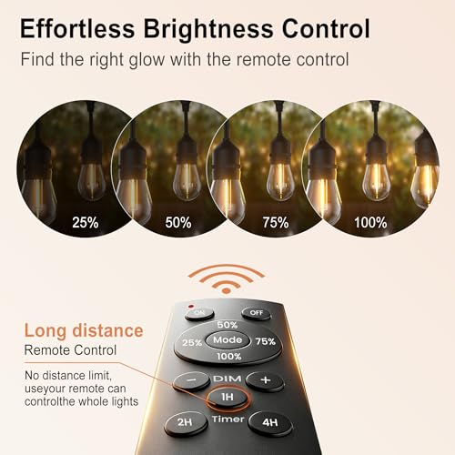 SUFEIMAS LED-Outdoor-String-Lights-Patio-Light-Outside 100FT Waterproof String Light with Remote Dimmer Outdoor Lighting with 68 Plastic Bulbs Hanging Lights for Porch Garden Backyard,1.5 FT Spacing - color: Black, size: 100ft Remote 1.5ft Apart