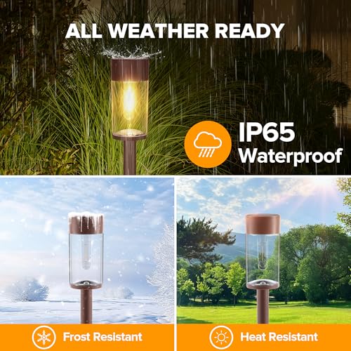 UME 10 Pack Solar Pathway Lights Outdoor, Bright Solar Garden Lights with Metal Design–IP65 Waterproof, Auto On/Off, 3000K LED Landscape Lighting for Yard, Lawn, Walkway, Driveway, Patio Decor - color: Bronze, size: 10 Pack
