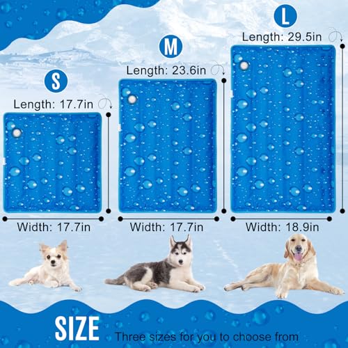 Upgrade Dog Cooling Mat Portable Water Injection Pet Cooling Pad Summer Self Cooling Ice Silk Pet Blanket Washable (Dark Blue, 17.7" Lx23.6 W)