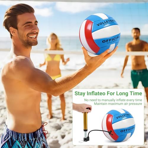 6 Pack Volleyballs Official Size 5, Waterproof Soft Volleyball With Pump and Net Bag for Indoor Outdoor Beach Pool Water Gym Training - Competition Volley Ball for Training Match for Beginner - color: Blue-Red-White