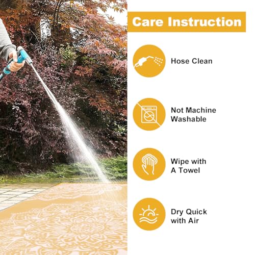 Yamaziot Waterproof Outdoor Rug 6x9 ft, Reversible Plastic Straw Rug for Patio Clearance, Camping, RV Mat, Large Outside Rug Carpet for Porch, Deck, Backyard, Balcony, Picnic, Yellow - color: Yellow, size: 6' x9'