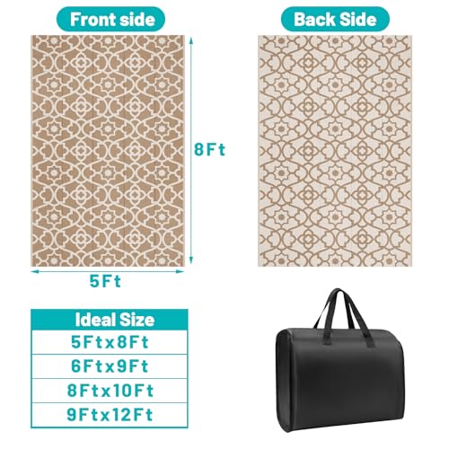 HEBE Outdoor Rug Waterproof 5x8, Plastic Straw Rug Camping Rug, Reversible Outdoor Patio Rugs RV Mat Clearance, Indoor Outside Floor Carpet for Porch,Deck,Camper,Balcony,Backyard - color: Beige, size: 5' x 8' (Rectangular)